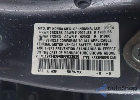 2014 Honda Civic Exl from USA, damaged, VIN 19XFB2F90EE033035